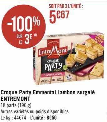 Croque Party Emmental Jambon Surgelé Entremont