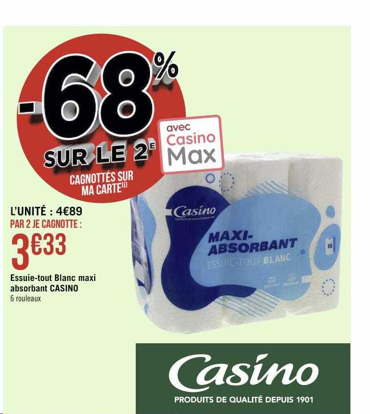 essuie-tout blanc maxi absorbant casino