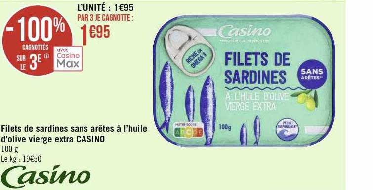filets de sardines sans arêtes à l'huile d'olive vierge extra casino