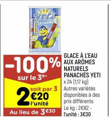 glace à l'eau aux arômes naturels panachés yeti