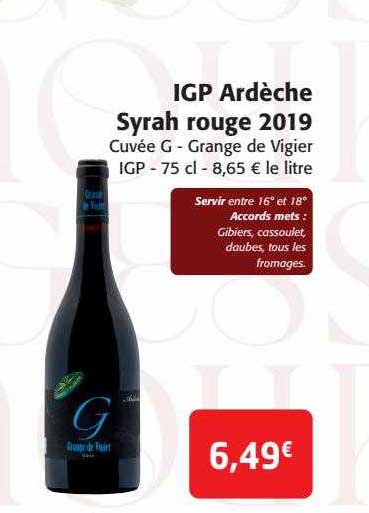igp ardèche syrah rouge 2019 cuvée g - grange de vigier igp