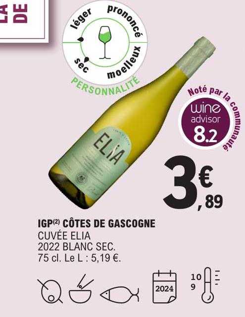 Igp Côtes De Gascogne Cuvée Elia 2022 Blanc Sec