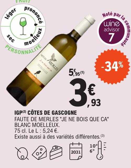 igp côtes de gascogne faute de merles "je ne bois que ça" blanc moelleux