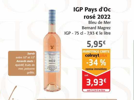 igp pays d'oc rosé 2022 bleu de mer bernard magrez igp