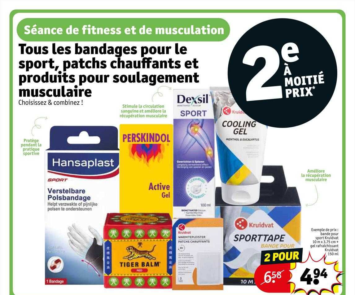 les bandages pour le sport, patchs chauffants et produits pour soulagement musculaire