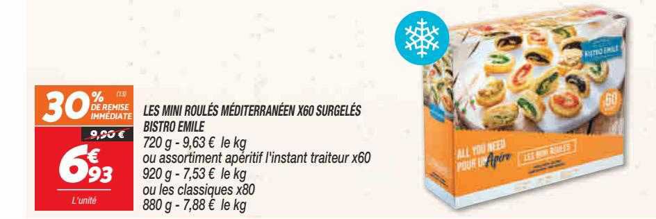 les mini roulés méditeranéen x 60 surgelés bistro émile