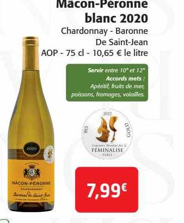 mâcon-Péronne blanc 2020 chardonnay - baronne de saint-jean aop