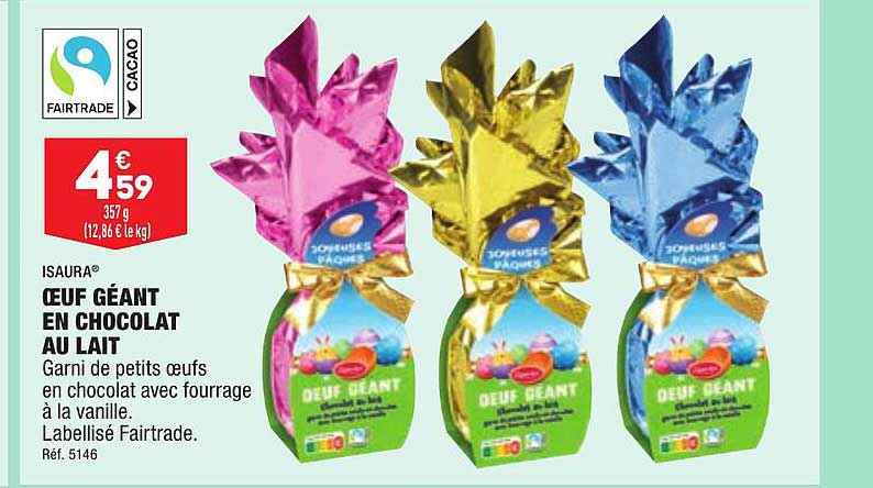 œuf géant en chocolat au lait isaura