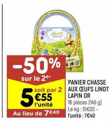 Panier Chasse Aux œufs Lindt Lapin Or