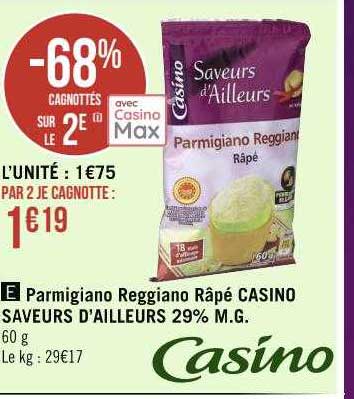 parmigiano reggiano râpé casino saveurs d'ailleurs 29% m.g.