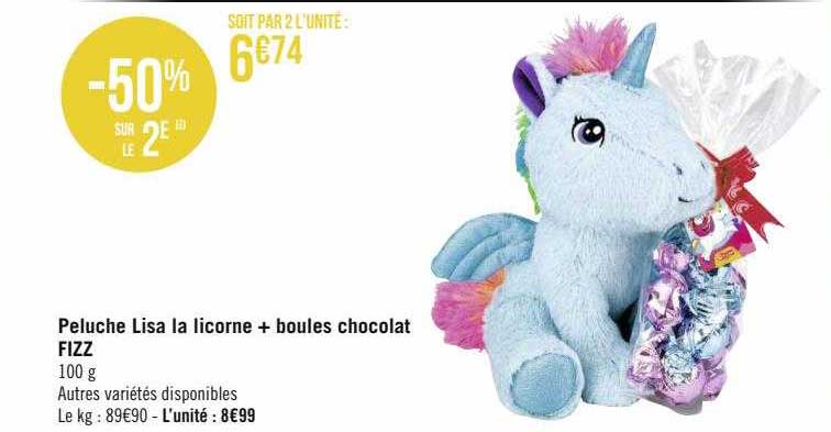 peluche lisa la licorne + boules chocolat fizz