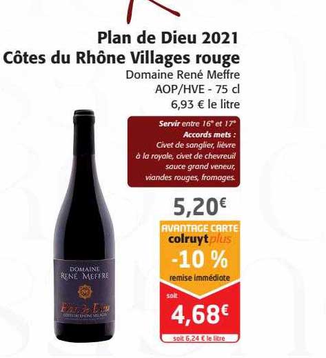 plan de dieu 2021 côtes du rhône villages rouge domaine rené meffre aop-hve