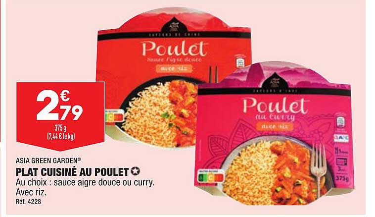 plat cuisiné au poulet asia green garden