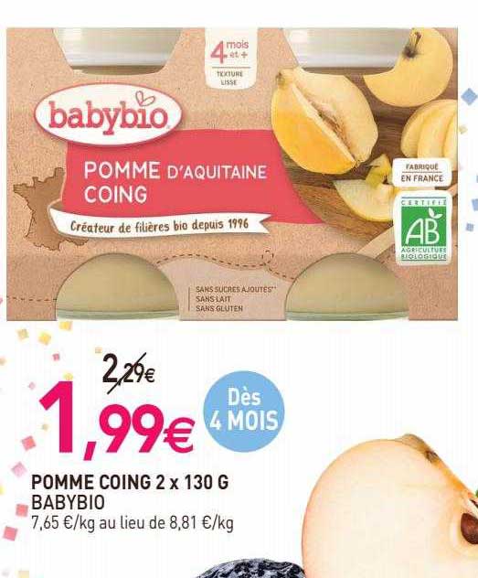 pomme coing babybio 2 x 130 g