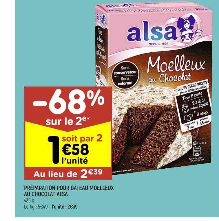 Préparation Pour Gâteau Moelleux Au Chocolat Alsa