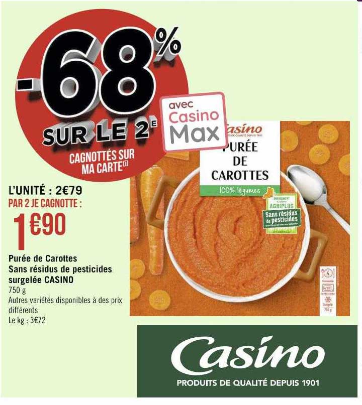 purée de carottes sans résidus de pesticides surgelée casino