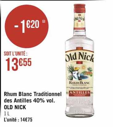 rhum blanc traditionnel des antilles 40% vol. old nick
