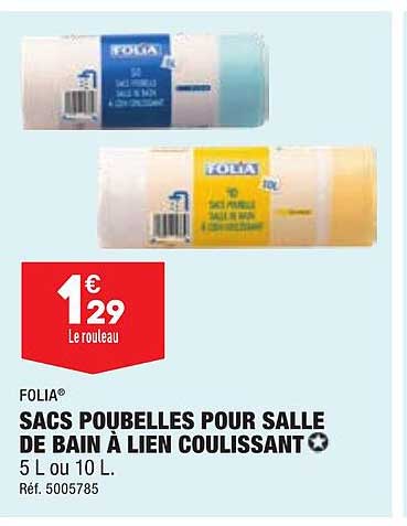 sacs poubelles pour salle de bain à lien coulissant folia