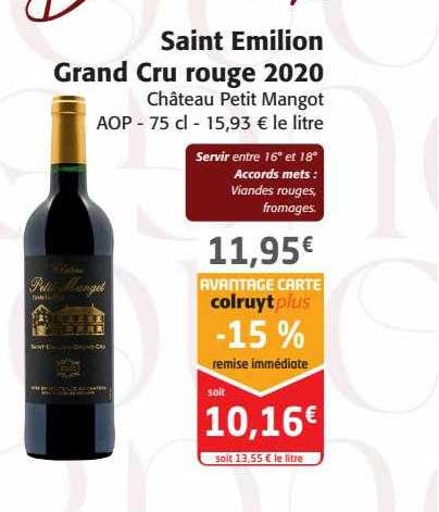 saint émilion grand cru rouge 2020 château petit mangot aop