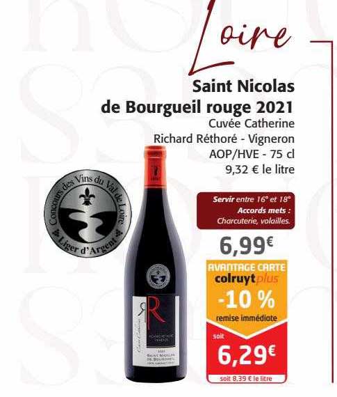 saint nicolas de bourgueil rouge 2021 cuvée catherine richard réthoré - vigneron aop-hve