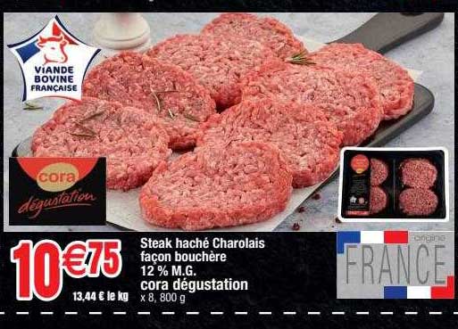steak haché charolais façon bouchère 12% m.g. cora dégustation