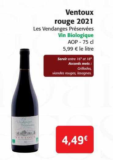 ventoux rouge 2021 les vendanges préservées