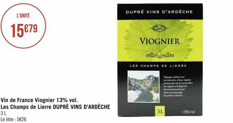 vin de france viognier 13% vol. les champs de lierre duprè vins d'ardèche