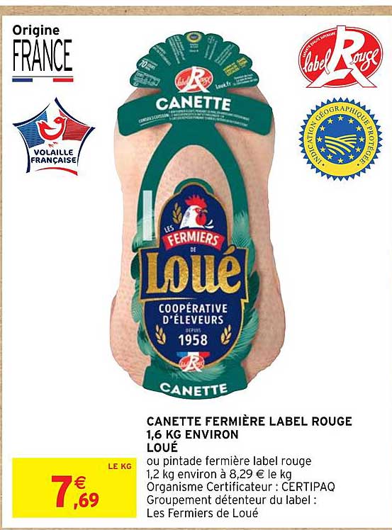 canette fermière label rouge 1,6 kg environ loué