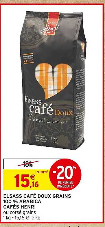 elsass café doux grains 100% arabica cafés henri