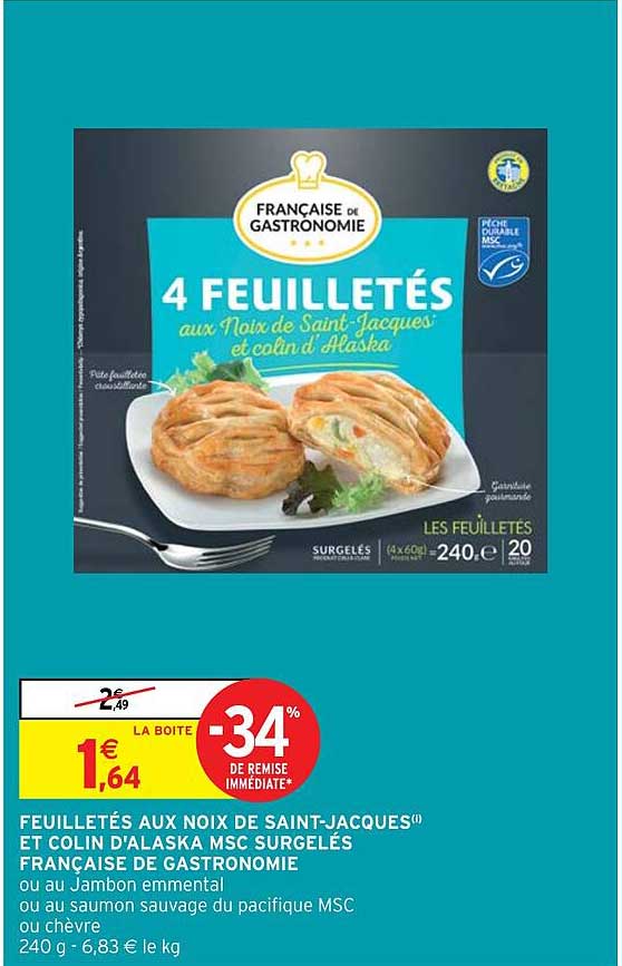 feuilletés aux noix de saint-jacques et colin d'alaska msc surgelés française de gastronomie