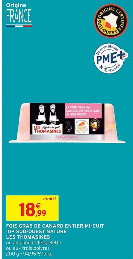 foie gras de canard entier mi-cuit igp sud-ouest nature les thomasines