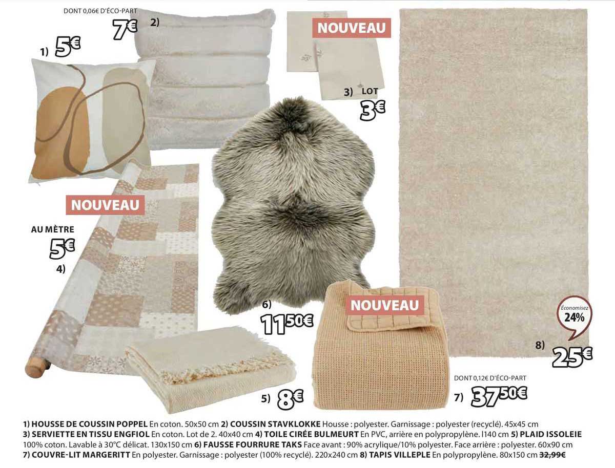 housse de coussin poppel, coussin stavklokke, serviette en tissu engfiol, toile cirée bulmeurt, plaid issoleie, fausse fourrure taks, couvre-lit margeritt, tapis villeple