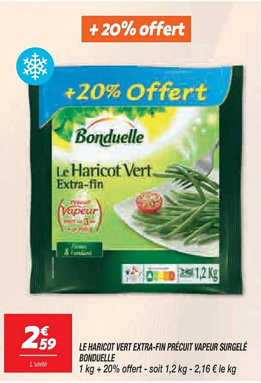 le haricot vert extra-fin précuit vapeur surgelé bonduelle