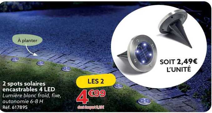 2 spots solaires encastrables 4 led