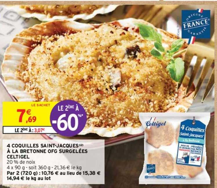 4 coquilles saint-jacques à la bretonne ofg surgelées celtigel