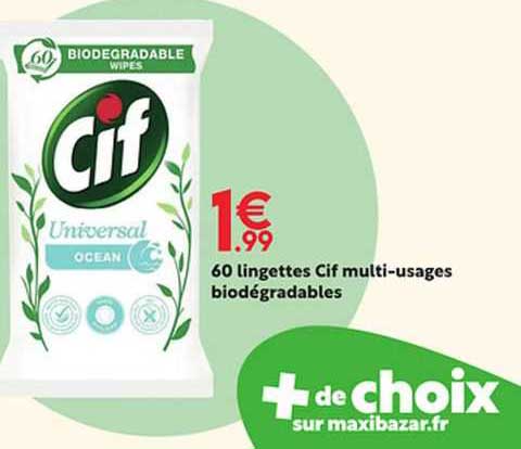 60 lingettes cif multi-usages biodégradables