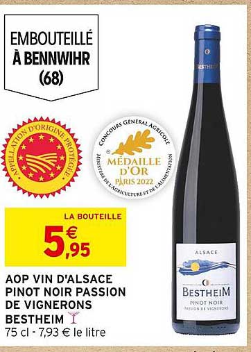aop vin d'alsace pinot noir passion de vignerons bestheim