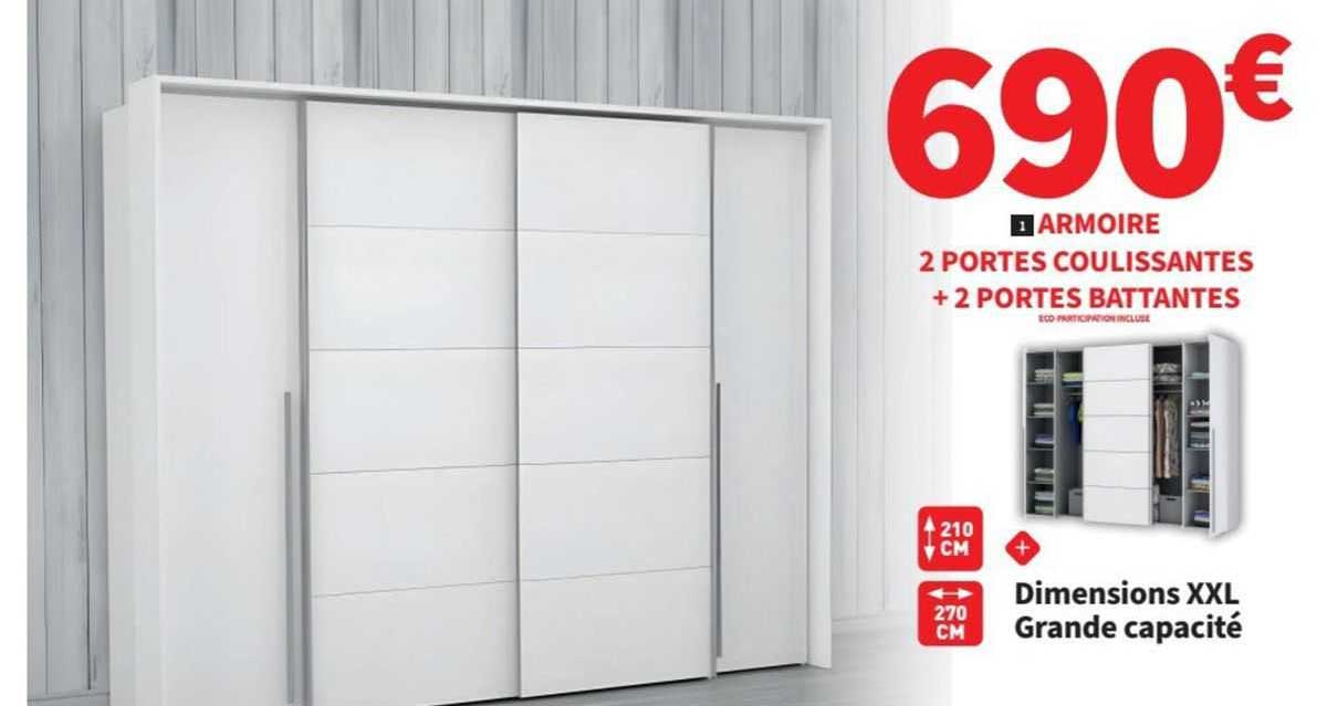 Armoire 2 Portes Coulissantes + 2 Portes Battantes