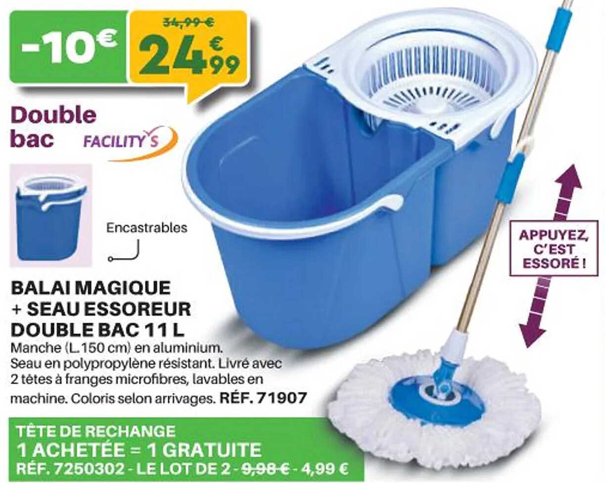 balai magique + seau essoreur doubel bac 11l