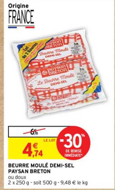 beurre moulé demi-sel paysan breton