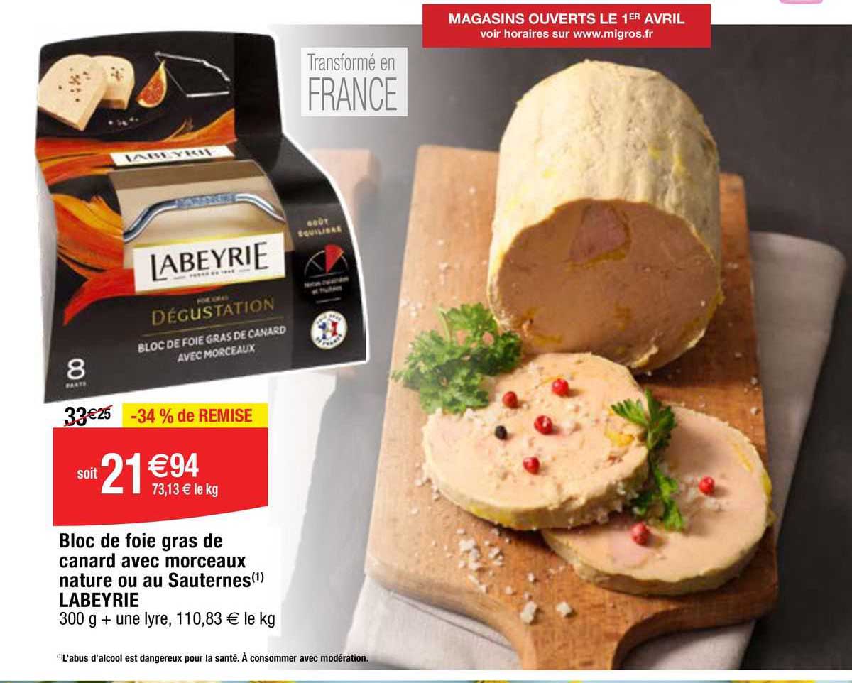 bloc de foie gras de canard avec morceaux nature ou au sauternes labeyries