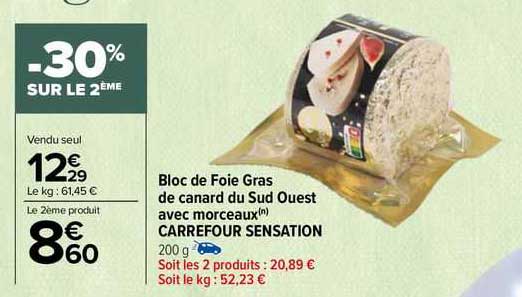 bloc de foie gras de canard du sud ouest avec morceaux carrefour sensation