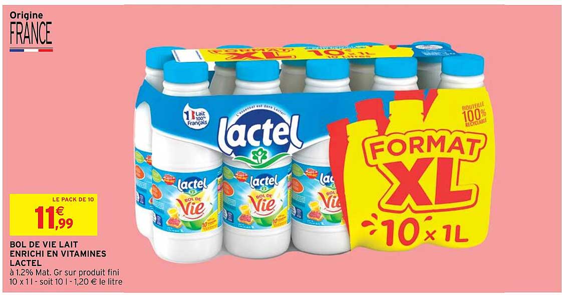 bol de vie lait enrichi en vitamines lactel