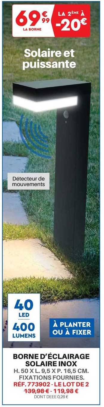 borne d'éclairage solaire inox