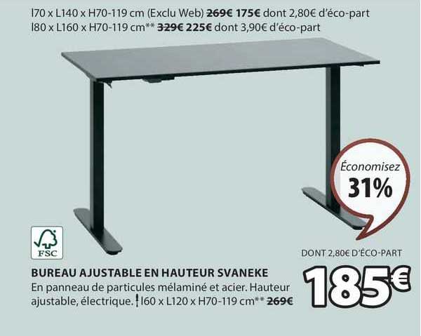 bureau ajustable en hauteur svaneke