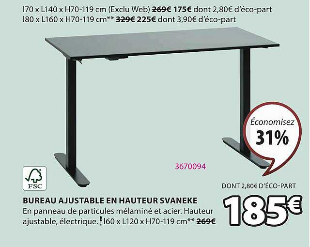 bureau ajustable en hauteur svaneke