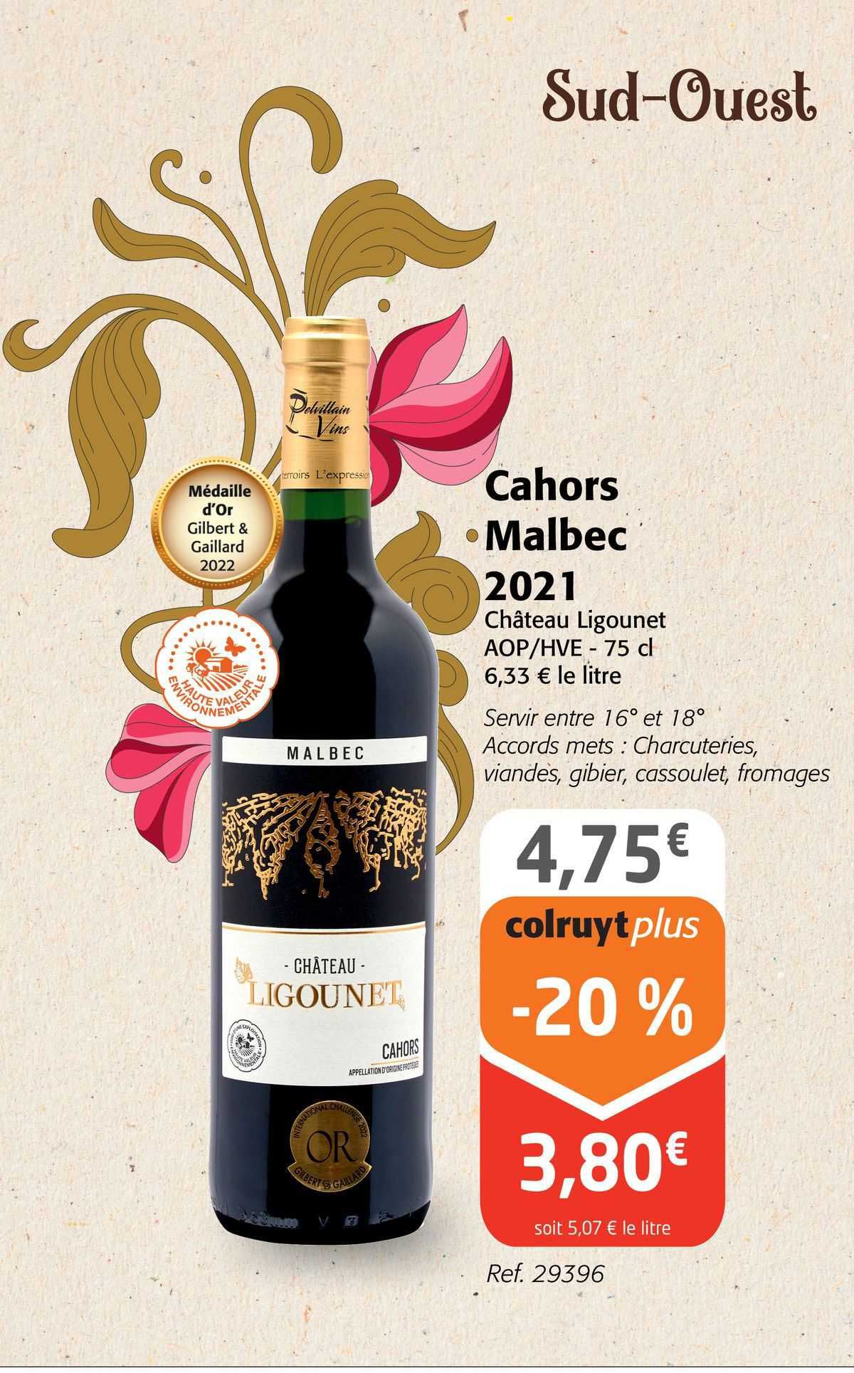 cahors malbec 2021 château ligounet aop/hve
