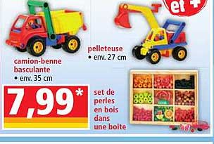 camion-benne basculante pelleteuse set de perles en bois dans un boite