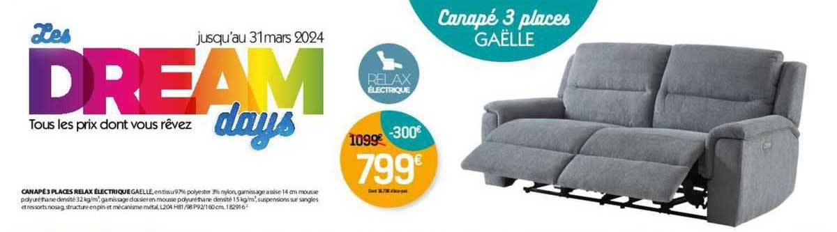 canapé 3 places relax électrique gaelle