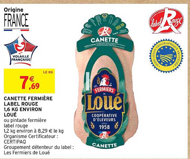 canette fermière label rouge 1,6 kg environ loué